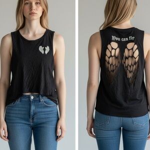 Rags 2 riches Edgy Black Angel Wing Cutout Muscle Tee MEDIUM